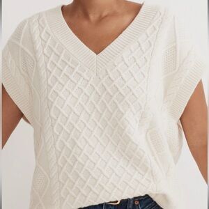 Madewell Cable-Knit V-Neck Sweater Vest in Antique Cream (NWT)